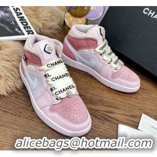 Good Quality Chanel x Air Jordan AJ Leather Sneakers with Silk Laces 012705 Purple/Pink 2021