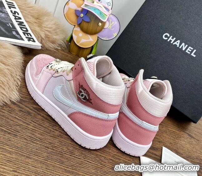 Good Quality Chanel x Air Jordan AJ Leather Sneakers with Silk Laces 012705 Purple/Pink 2021