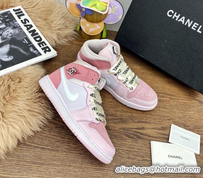 Good Quality Chanel x Air Jordan AJ Leather Sneakers with Silk Laces 012705 Purple/Pink 2021