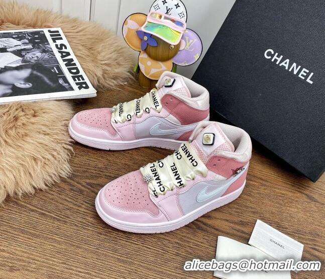 Good Quality Chanel x Air Jordan AJ Leather Sneakers with Silk Laces 012705 Purple/Pink 2021