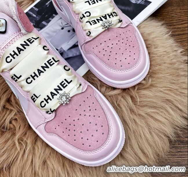 Good Quality Chanel x Air Jordan AJ Leather Sneakers with Silk Laces 012705 Purple/Pink 2021