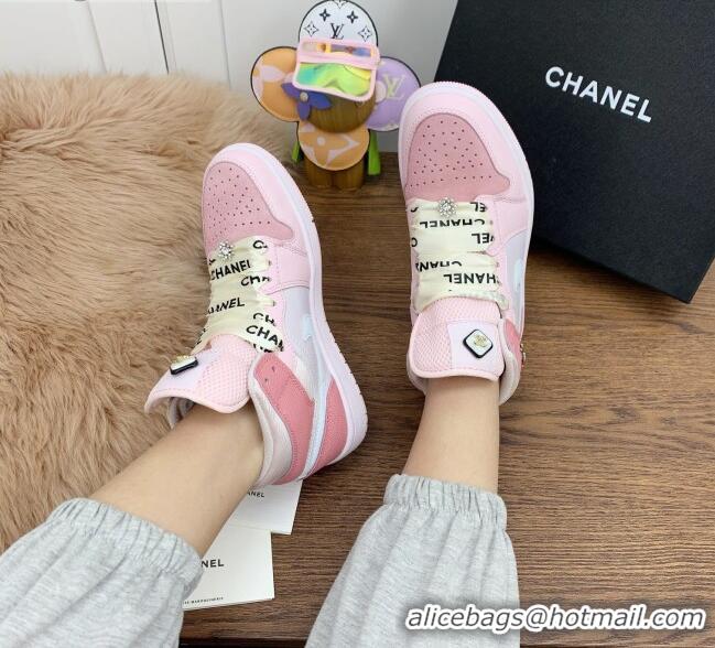 Good Quality Chanel x Air Jordan AJ Leather Sneakers with Silk Laces 012705 Purple/Pink 2021