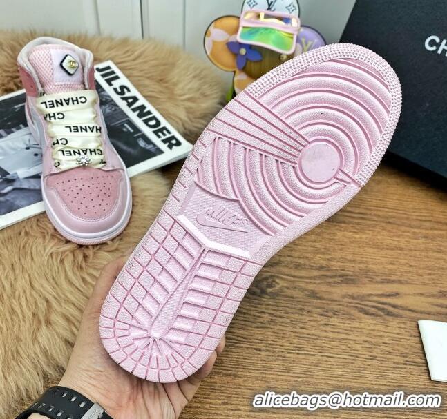 Good Quality Chanel x Air Jordan AJ Leather Sneakers with Silk Laces 012705 Purple/Pink 2021