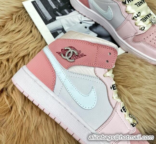 Good Quality Chanel x Air Jordan AJ Leather Sneakers with Silk Laces 012705 Purple/Pink 2021