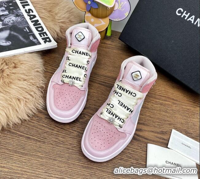 Good Quality Chanel x Air Jordan AJ Leather Sneakers with Silk Laces 012705 Purple/Pink 2021