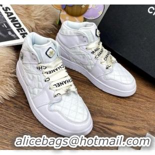 Feminine Chanel x Air Jordan AJ Leather Sneakers with Silk Laces 012705 White 2021