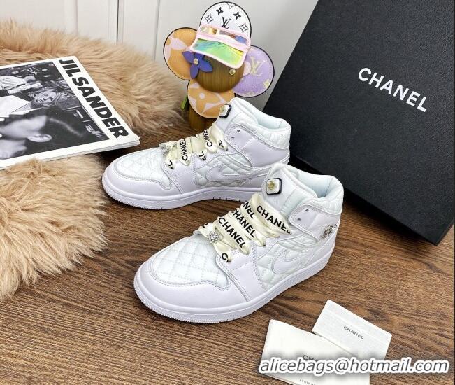 Feminine Chanel x Air Jordan AJ Leather Sneakers with Silk Laces 012705 White 2021