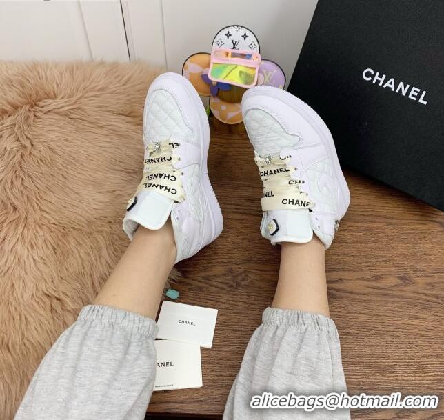 Feminine Chanel x Air Jordan AJ Leather Sneakers with Silk Laces 012705 White 2021