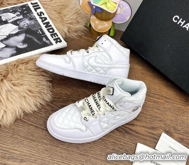 Feminine Chanel x Air Jordan AJ Leather Sneakers with Silk Laces 012705 White 2021