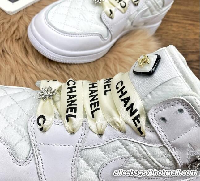 Feminine Chanel x Air Jordan AJ Leather Sneakers with Silk Laces 012705 White 2021