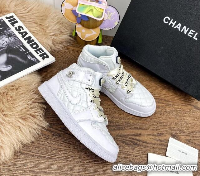 Feminine Chanel x Air Jordan AJ Leather Sneakers with Silk Laces 012705 White 2021