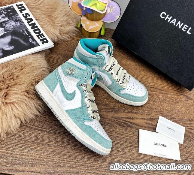 Top Quality Chanel x Air Jordan AJ Leather Sneakers with Silk Laces 012705 Blue 2021