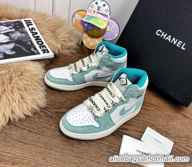 Top Quality Chanel x Air Jordan AJ Leather Sneakers with Silk Laces 012705 Blue 2021