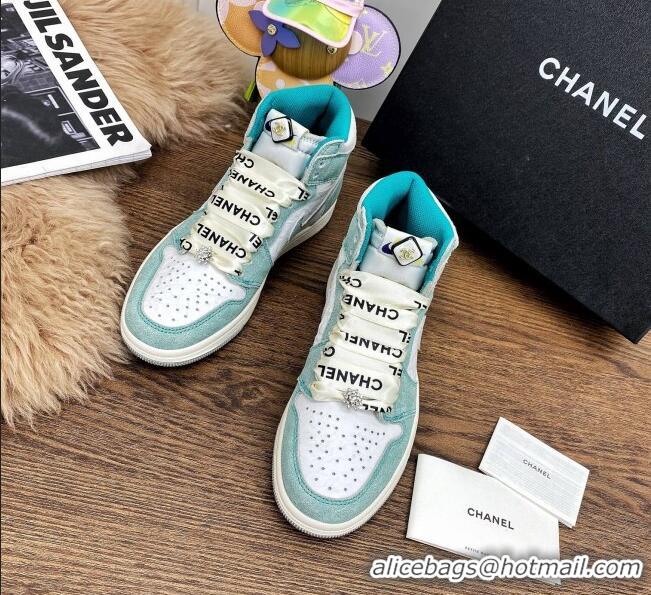 Top Quality Chanel x Air Jordan AJ Leather Sneakers with Silk Laces 012705 Blue 2021