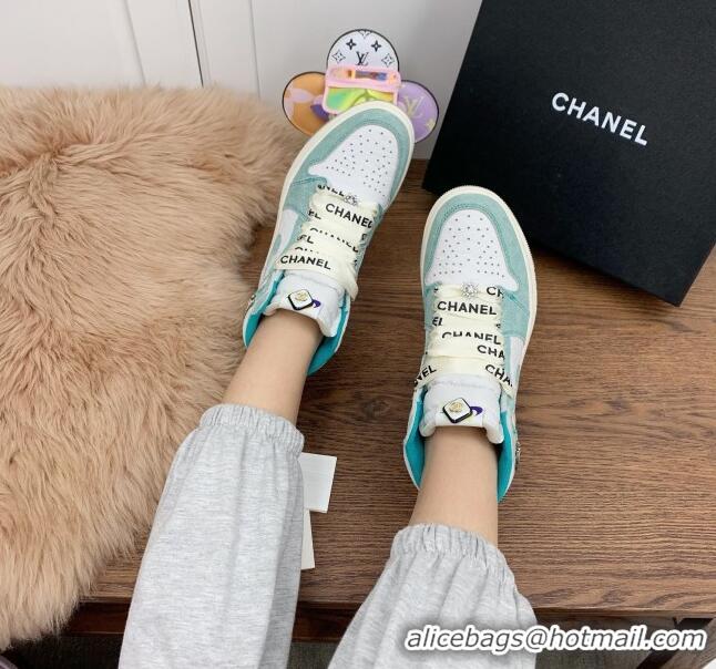 Top Quality Chanel x Air Jordan AJ Leather Sneakers with Silk Laces 012705 Blue 2021