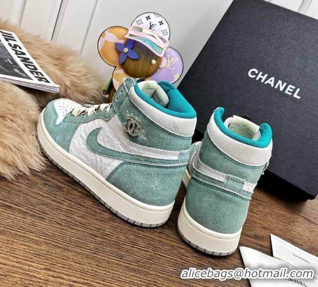 Top Quality Chanel x Air Jordan AJ Leather Sneakers with Silk Laces 012705 Blue 2021