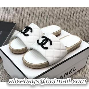 Good Looking Chanel Quilted Lambskin Flat Espadrilles Slide Sandals 022433 White 2021