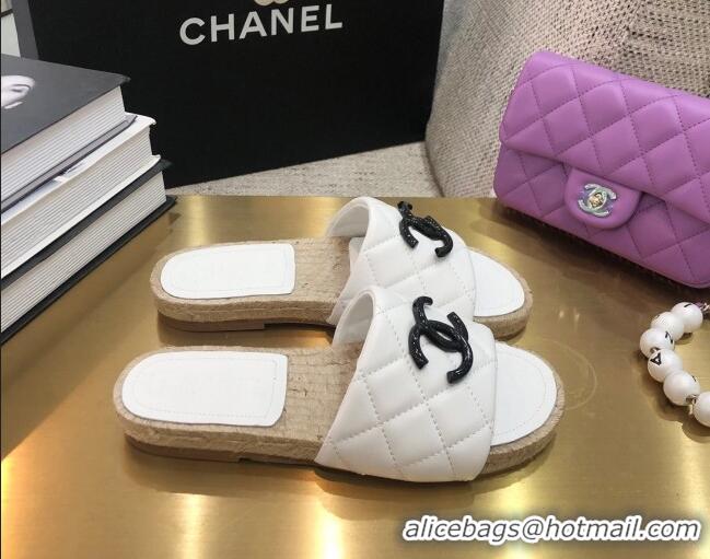 Good Looking Chanel Quilted Lambskin Flat Espadrilles Slide Sandals 022433 White 2021