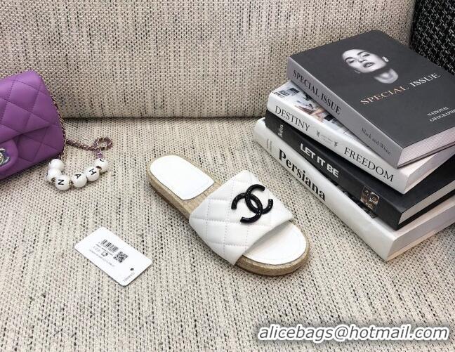 Good Looking Chanel Quilted Lambskin Flat Espadrilles Slide Sandals 022433 White 2021