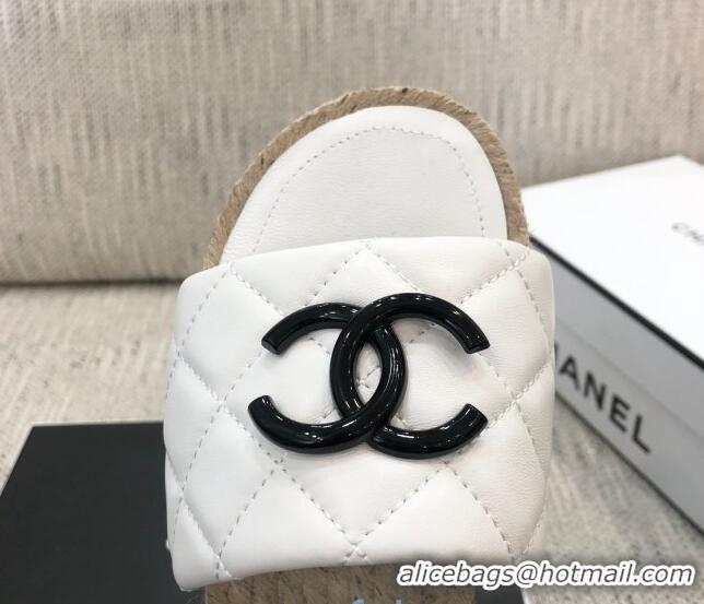 Good Looking Chanel Quilted Lambskin Flat Espadrilles Slide Sandals 022433 White 2021