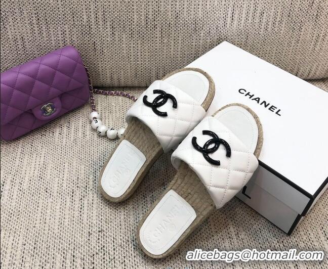 Good Looking Chanel Quilted Lambskin Flat Espadrilles Slide Sandals 022433 White 2021