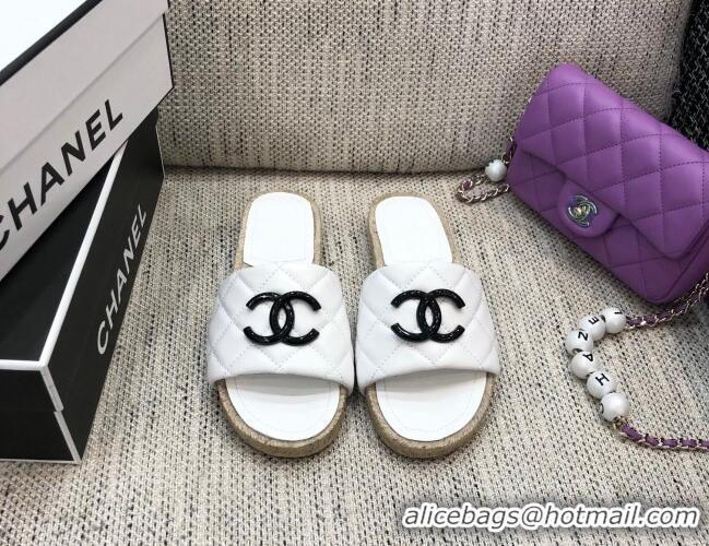 Good Looking Chanel Quilted Lambskin Flat Espadrilles Slide Sandals 022433 White 2021