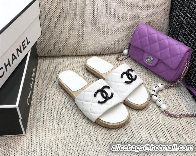 Good Looking Chanel Quilted Lambskin Flat Espadrilles Slide Sandals 022433 White 2021