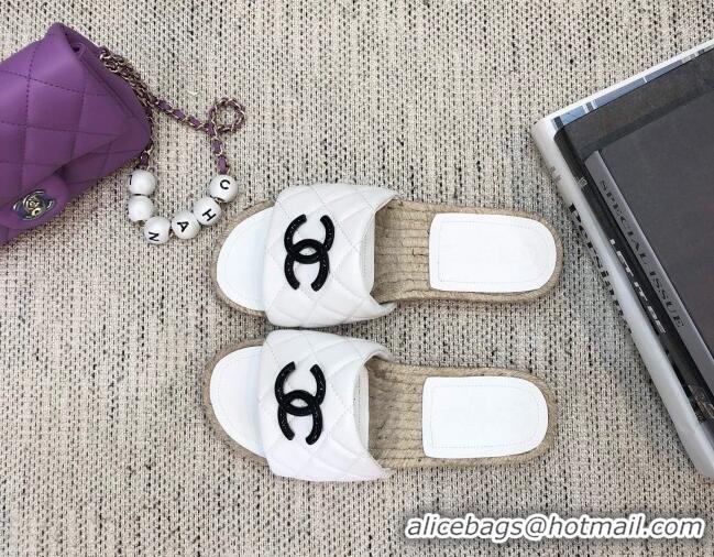 Good Looking Chanel Quilted Lambskin Flat Espadrilles Slide Sandals 022433 White 2021