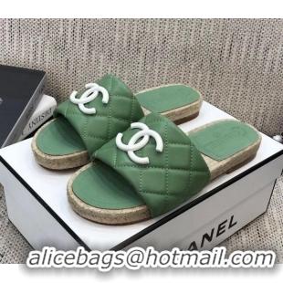 Lower Price Chanel Quilted Lambskin Flat Espadrilles Slide Sandals 022433 Green 2021