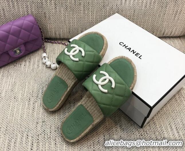 Lower Price Chanel Quilted Lambskin Flat Espadrilles Slide Sandals 022433 Green 2021