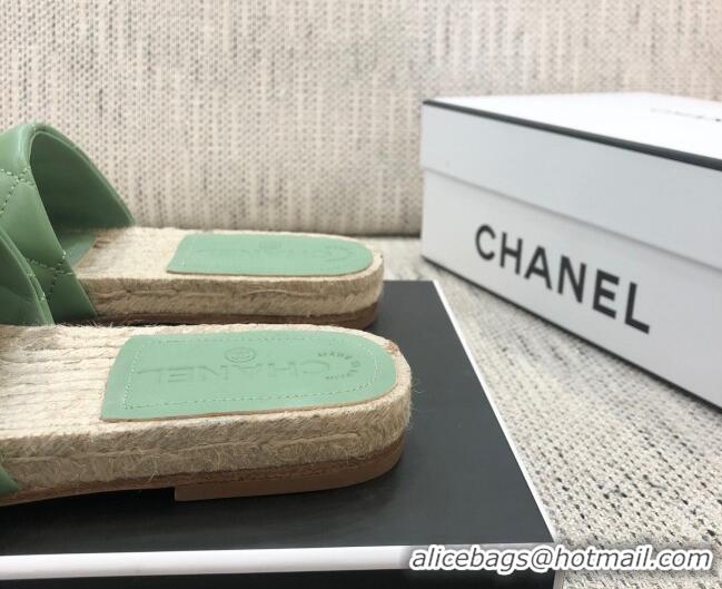 Lower Price Chanel Quilted Lambskin Flat Espadrilles Slide Sandals 022433 Green 2021