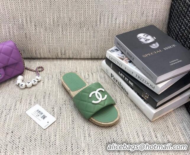 Lower Price Chanel Quilted Lambskin Flat Espadrilles Slide Sandals 022433 Green 2021