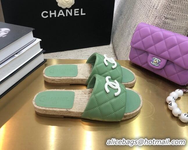 Lower Price Chanel Quilted Lambskin Flat Espadrilles Slide Sandals 022433 Green 2021