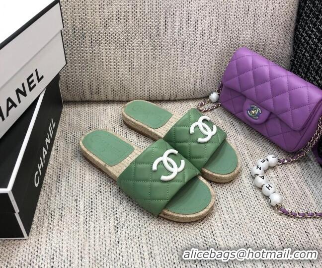 Lower Price Chanel Quilted Lambskin Flat Espadrilles Slide Sandals 022433 Green 2021