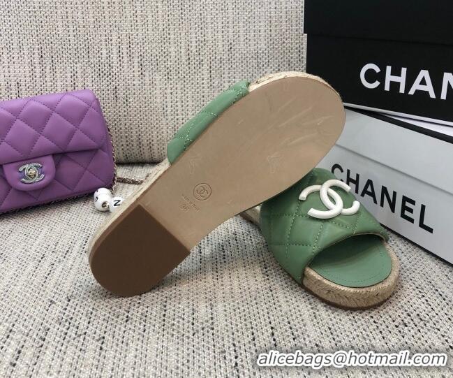 Lower Price Chanel Quilted Lambskin Flat Espadrilles Slide Sandals 022433 Green 2021