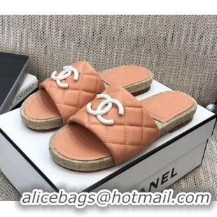 Classic Specials Chanel Quilted Lambskin Flat Espadrilles Slide Sandals 022433 Light Pink 2021