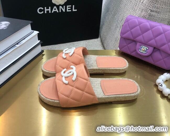 Classic Specials Chanel Quilted Lambskin Flat Espadrilles Slide Sandals 022433 Light Pink 2021