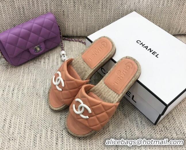 Classic Specials Chanel Quilted Lambskin Flat Espadrilles Slide Sandals 022433 Light Pink 2021