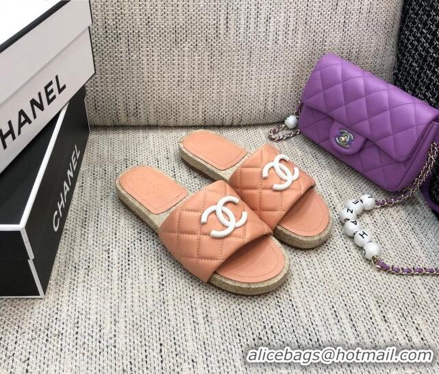 Classic Specials Chanel Quilted Lambskin Flat Espadrilles Slide Sandals 022433 Light Pink 2021