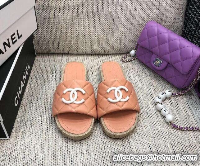 Classic Specials Chanel Quilted Lambskin Flat Espadrilles Slide Sandals 022433 Light Pink 2021