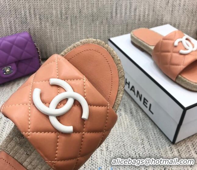 Classic Specials Chanel Quilted Lambskin Flat Espadrilles Slide Sandals 022433 Light Pink 2021