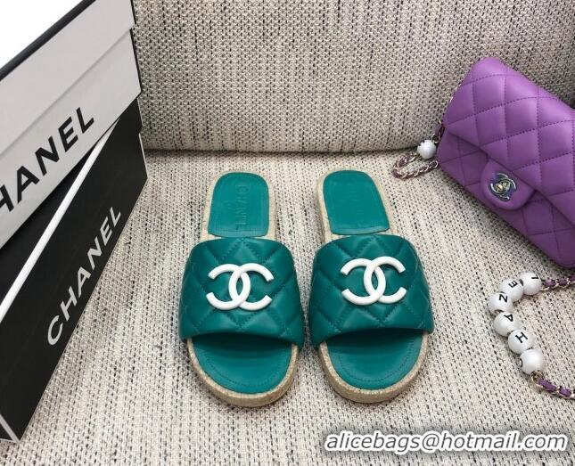 Cheap Price Chanel Quilted Lambskin Flat Espadrilles Slide Sandals 022433 Blue 2021