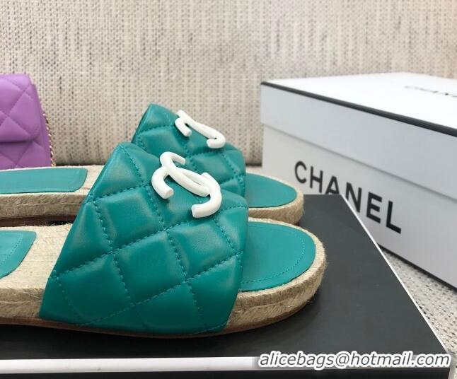 Cheap Price Chanel Quilted Lambskin Flat Espadrilles Slide Sandals 022433 Blue 2021