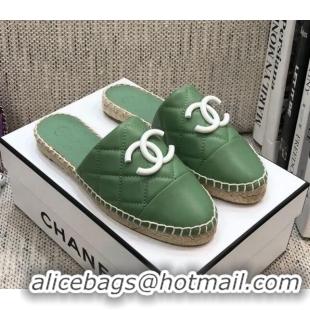 Well Crafted Chanel Quilted Lambskin Flat Espadrilles 022439 Green 2021