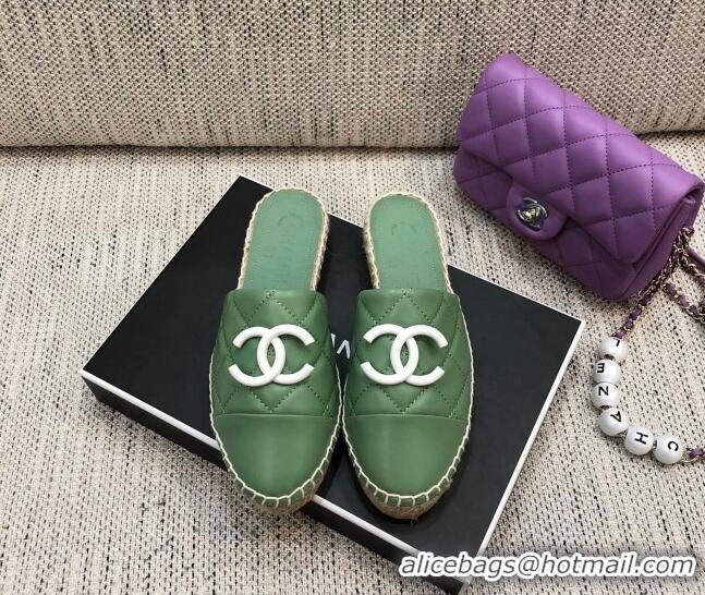 Well Crafted Chanel Quilted Lambskin Flat Espadrilles 022439 Green 2021