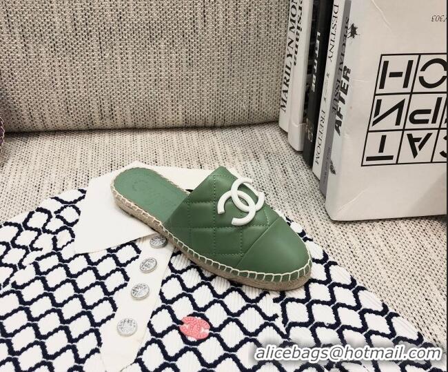 Well Crafted Chanel Quilted Lambskin Flat Espadrilles 022439 Green 2021