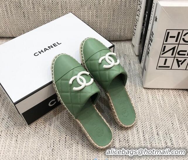 Well Crafted Chanel Quilted Lambskin Flat Espadrilles 022439 Green 2021