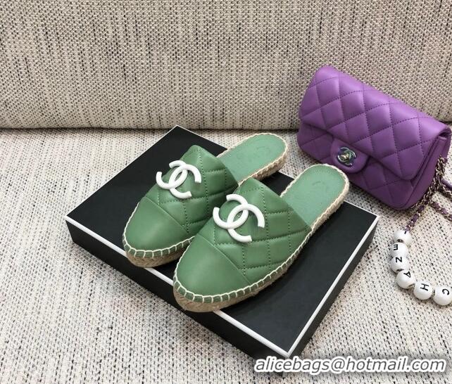 Well Crafted Chanel Quilted Lambskin Flat Espadrilles 022439 Green 2021