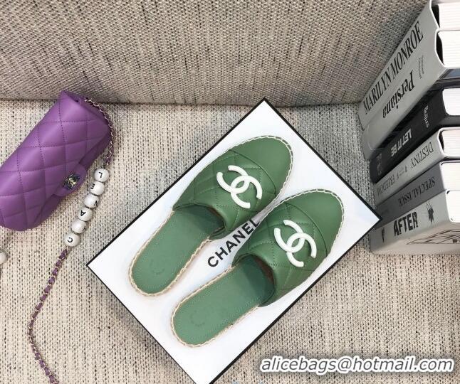 Well Crafted Chanel Quilted Lambskin Flat Espadrilles 022439 Green 2021