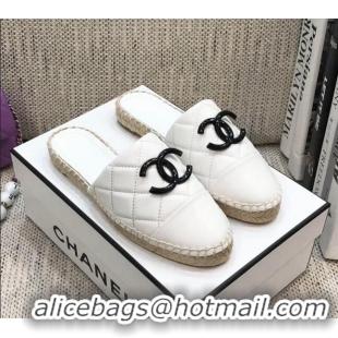 Discount Chanel Quilted Lambskin Flat Espadrilles 022439 White 2021